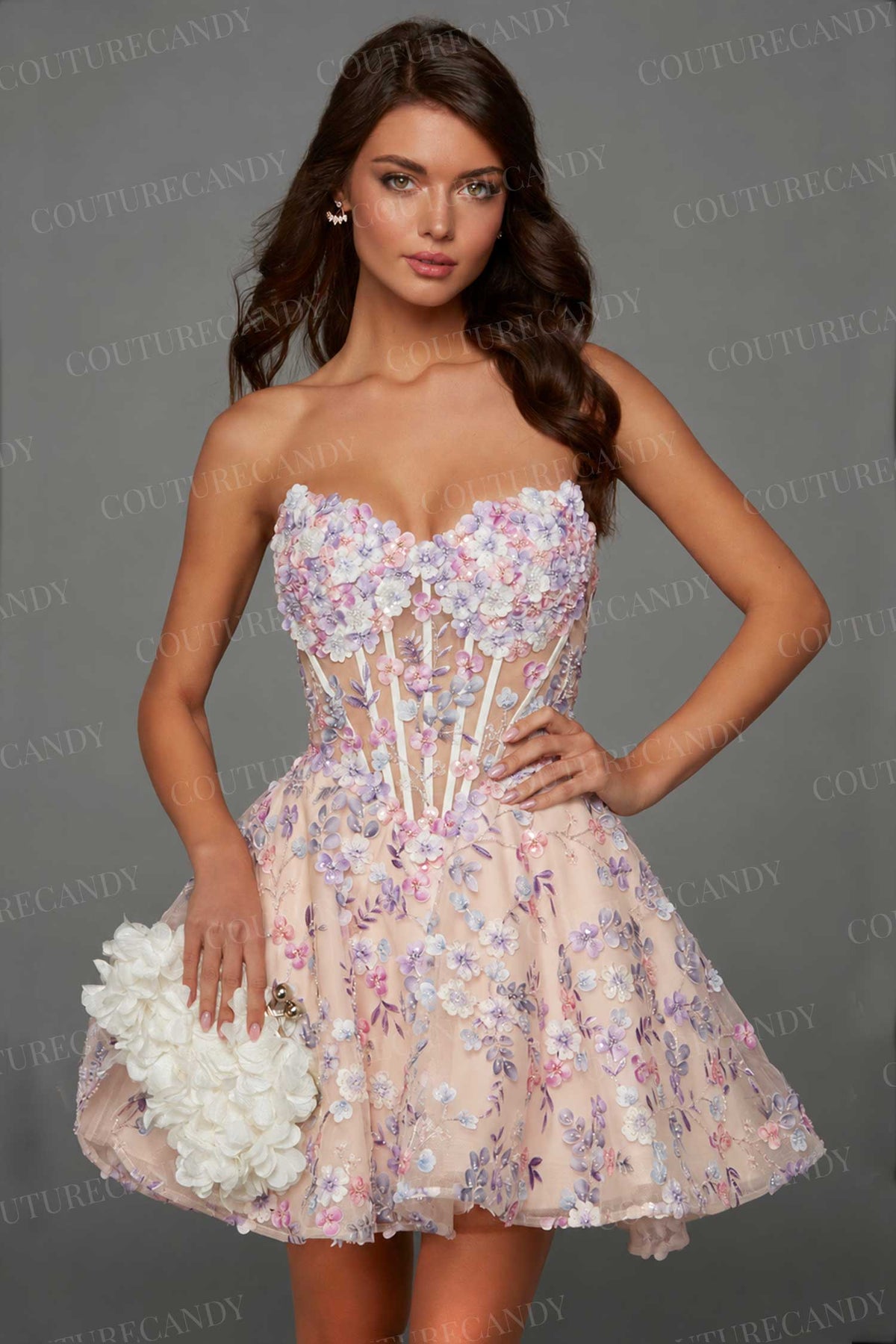 Alyce Paris 30086 - Floral Applique Short Flared Dress