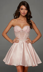 Alyce Paris 30088 - Embellished Lace Corset Flared Mini Dress