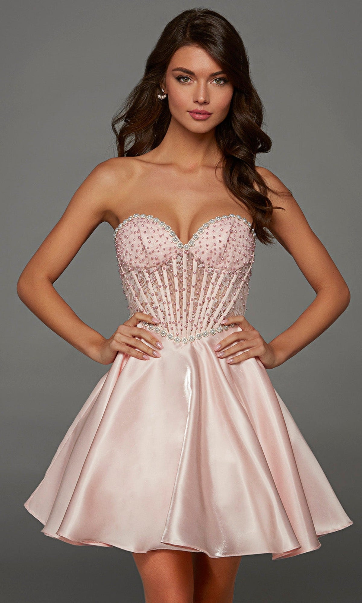 Alyce Paris 30088 - Embellished Lace Corset Flared Mini Dress