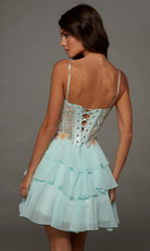 Alyce Paris 30096 - Plunging Neckline Tiered Chiffon Mini Dress