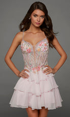 Alyce Paris 30096 - Plunging Neckline Tiered Chiffon Mini Dress