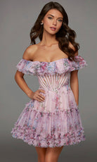 Alyce Paris 30103 - Ruffle Trim Floral A-Line Cocktail Dress