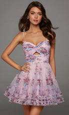 Alyce Paris 30108 - Ruched Bodice Floral Print Mini Dress