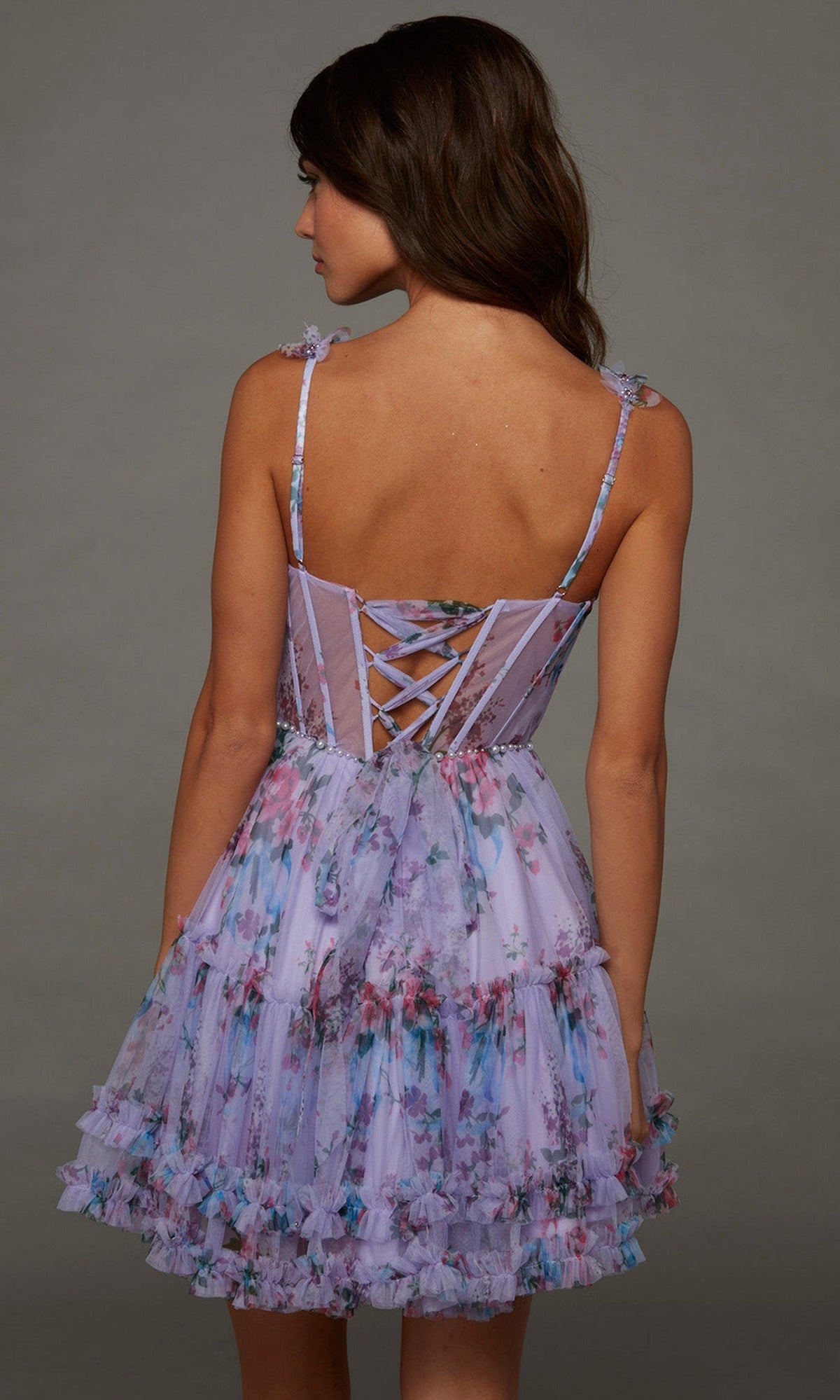 Alyce Paris 30113 - Beaded Waist Floral Print Short Dress