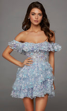 Alyce Paris 30115 - Floral Off Shoulder Mini Dress with Ruffles