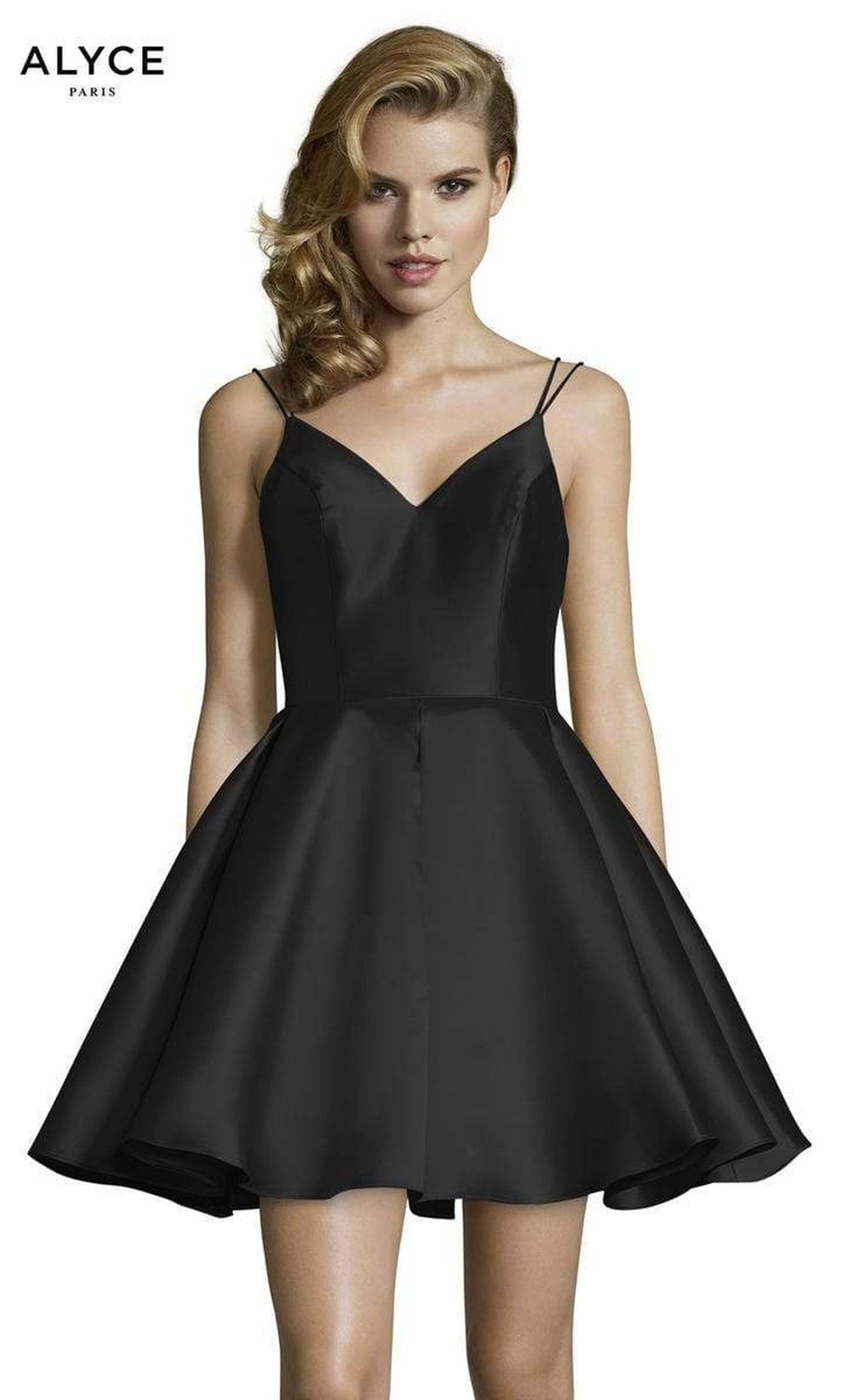 Alyce Paris - 3764 V Neckline Mikado Fit and Flare Cocktail Dress