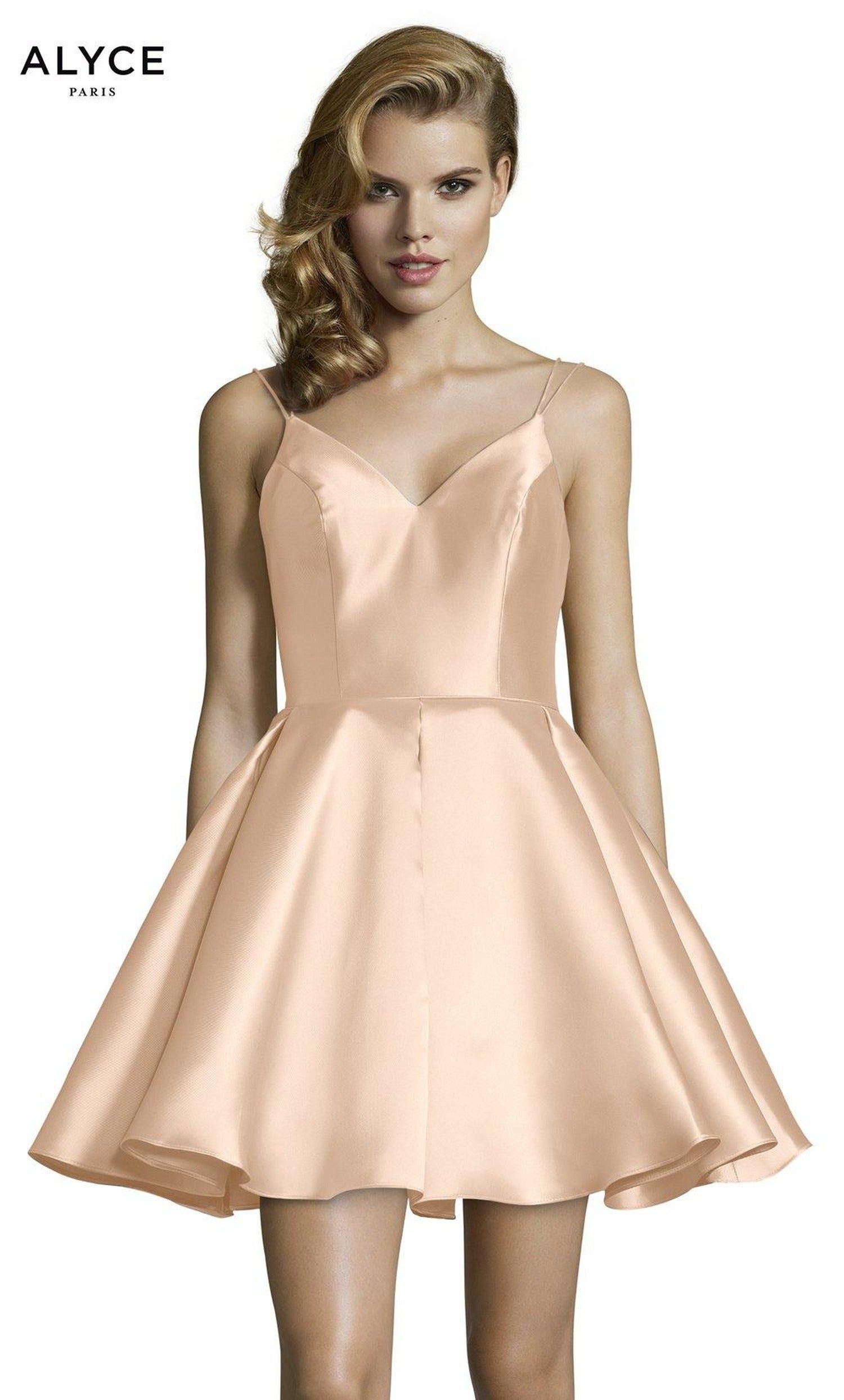 Alyce Paris - 3764 V Neckline Mikado Fit and Flare Cocktail Dress