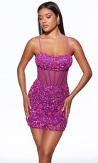 Alyce Paris 40093 - Crisscross Back Embellished Mini Dress