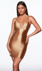 Alyce Paris 40123 - Sleek Satin Bodycon V-Neck Dress