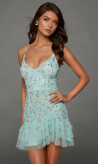 Alyce Paris 40148 - Ruffle Skirt Floral Embellished Cocktail Dress