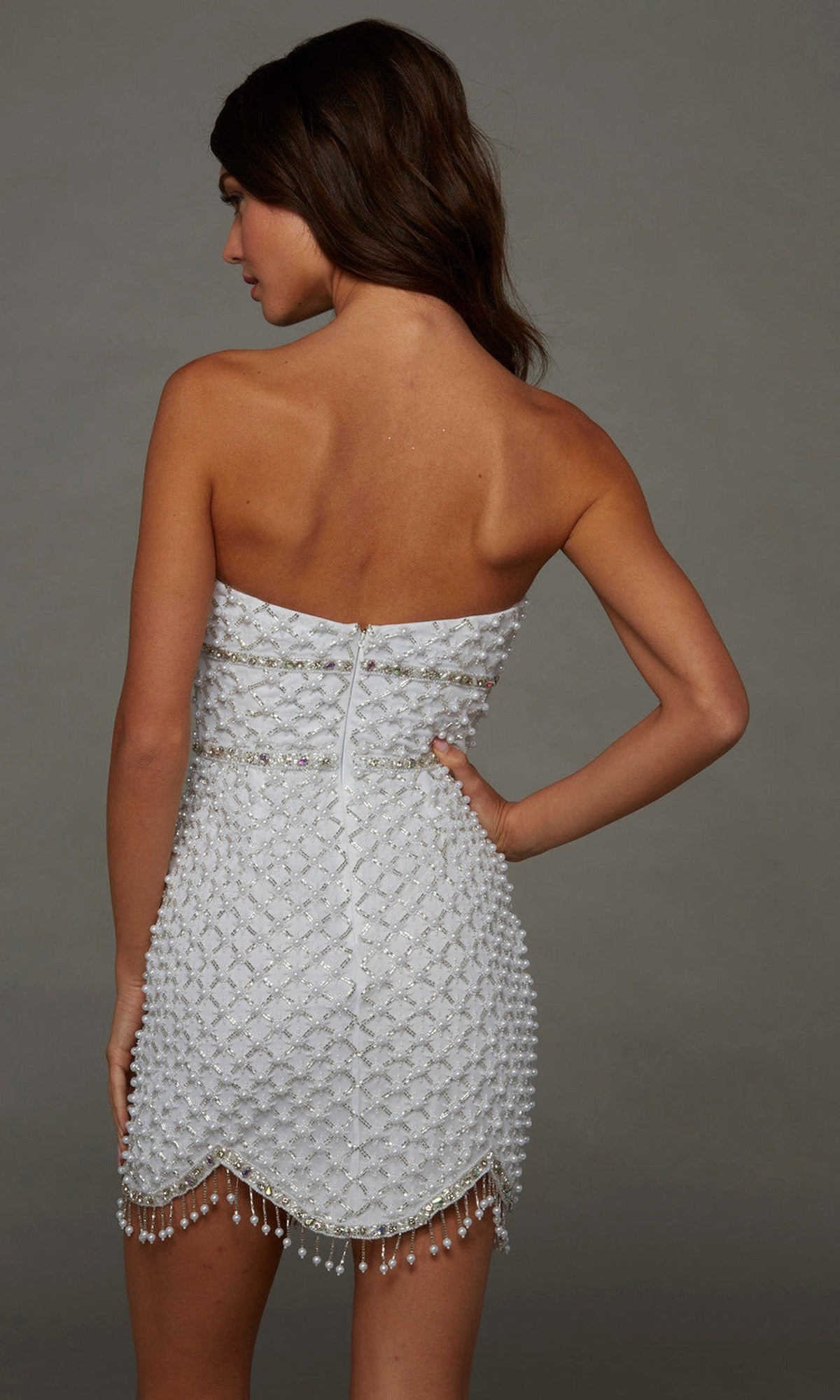 Alyce Paris 40153 - Pearl Beaded Straight Neckline Mini Dress