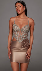 Alyce Paris 40160 - Stone Embellished Plunging Satin Dress