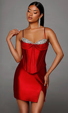 Alyce Paris 40163 - Zippered Slit Spaghetti Strap Satin Dress