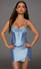 Alyce Paris 40163 - Zippered Slit Spaghetti Strap Satin Dress