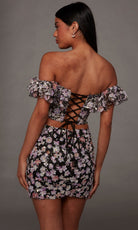 Alyce Paris 40167 - Ruffled Neckline Floral Applique Short Dress
