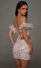 Alyce Paris 40167 - Ruffled Neckline Floral Applique Short Dress