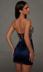 Alyce Paris 40193 - Crystal Corset Mini Sheath Dress with Slit