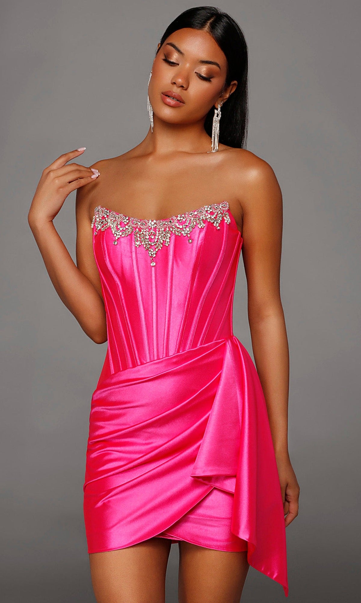 Alyce Paris 40207 - Beaded Neckline Draped Sash Cocktail Dress