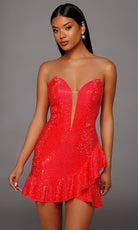 Alyce Paris 40227 - Plunging Ruffle Hem Short Dress