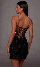 Alyce Paris 40238 - Heavily Embellished Plunging Neck Mini Dress