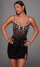 Alyce Paris 40238 - Heavily Embellished Plunging Neck Mini Dress