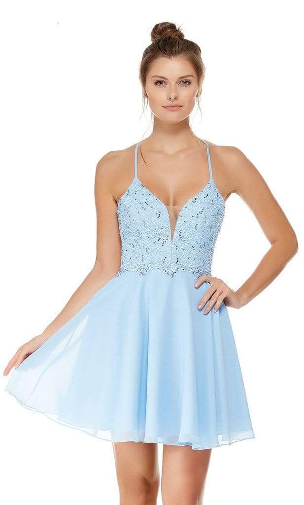 Alyce Paris - 4049 S Lace and Chiffon Cocktail Dress with Strappy Back - designer prom dress at Silhouette Dresses
