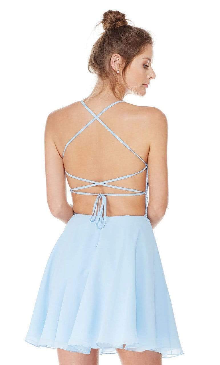 Alyce Paris - 4049 S Lace and Chiffon Cocktail Dress with Strappy Back - back view