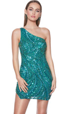 Alyce Paris 4641 - Sequin Beaded One-Sleeve Cocktail Dress - view 7