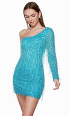 Alyce Paris 4646 - Fringed One Shoulder Homecoming Dress - view 7
