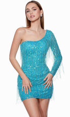 Alyce Paris 4646 - Fringed One Shoulder Homecoming Dress - detail view