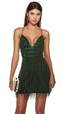 Alyce Paris 4801 - Deep V-Neck Fringed Cocktail Dress - back view