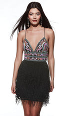 Alyce Paris 4801 - Deep V-Neck Fringed Cocktail Dress - view 5