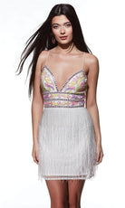 Alyce Paris 4801 - Deep V-Neck Fringed Cocktail Dress - view 9