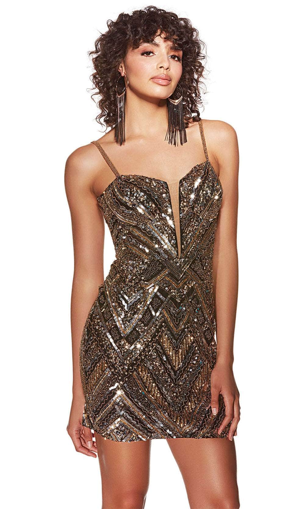 Alyce Paris 4840 - Sleeveless Chevron Beaded Cocktail Dress - view 9