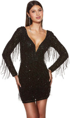 Alyce Paris 4873 - Fringes Plunging V-Neck Cocktail Dress - designer cocktail dress at Silhouette Dresses