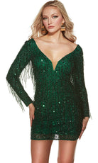 Alyce Paris 4873 - Fringes Plunging V-Neck Cocktail Dress - view 4
