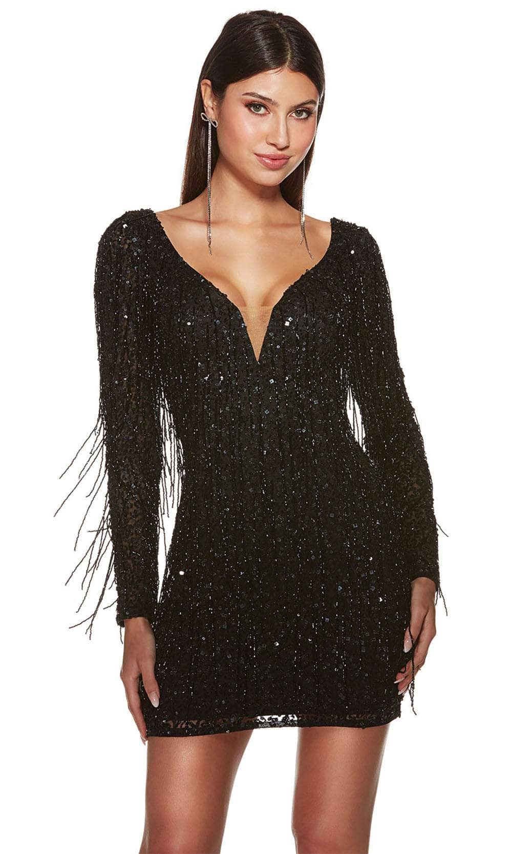 Alyce Paris 4873 - Fringes Plunging V-Neck Cocktail Dress - back view