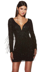 Alyce Paris 4873 - Fringes Plunging V-Neck Cocktail Dress - back view