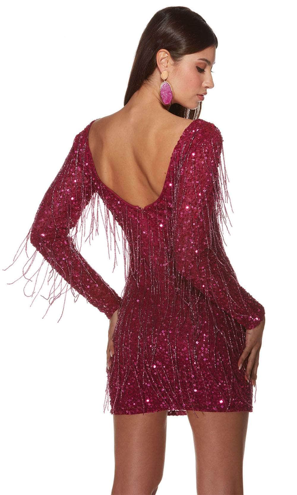 Alyce Paris 4873 - Fringes Plunging V-Neck Cocktail Dress - view 9