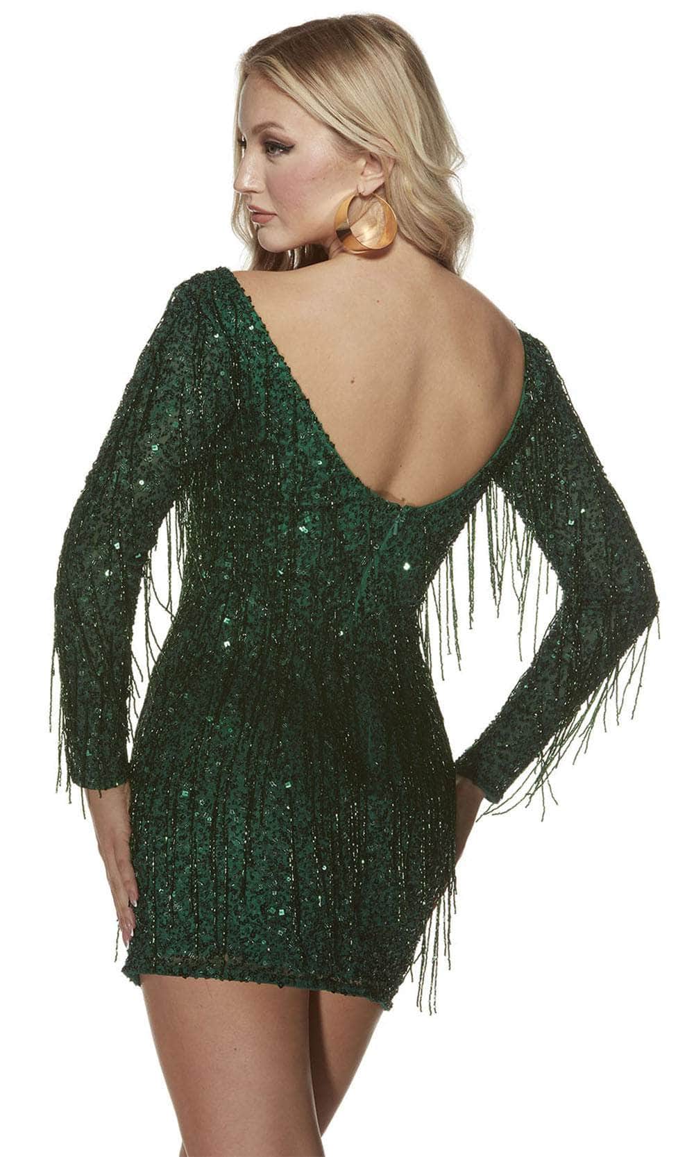 Alyce Paris 4873 - Fringes Plunging V-Neck Cocktail Dress - view 5