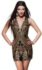 Alyce Paris 4894 - Patterned Sequin Cutout Back Cocktail Dress - back view