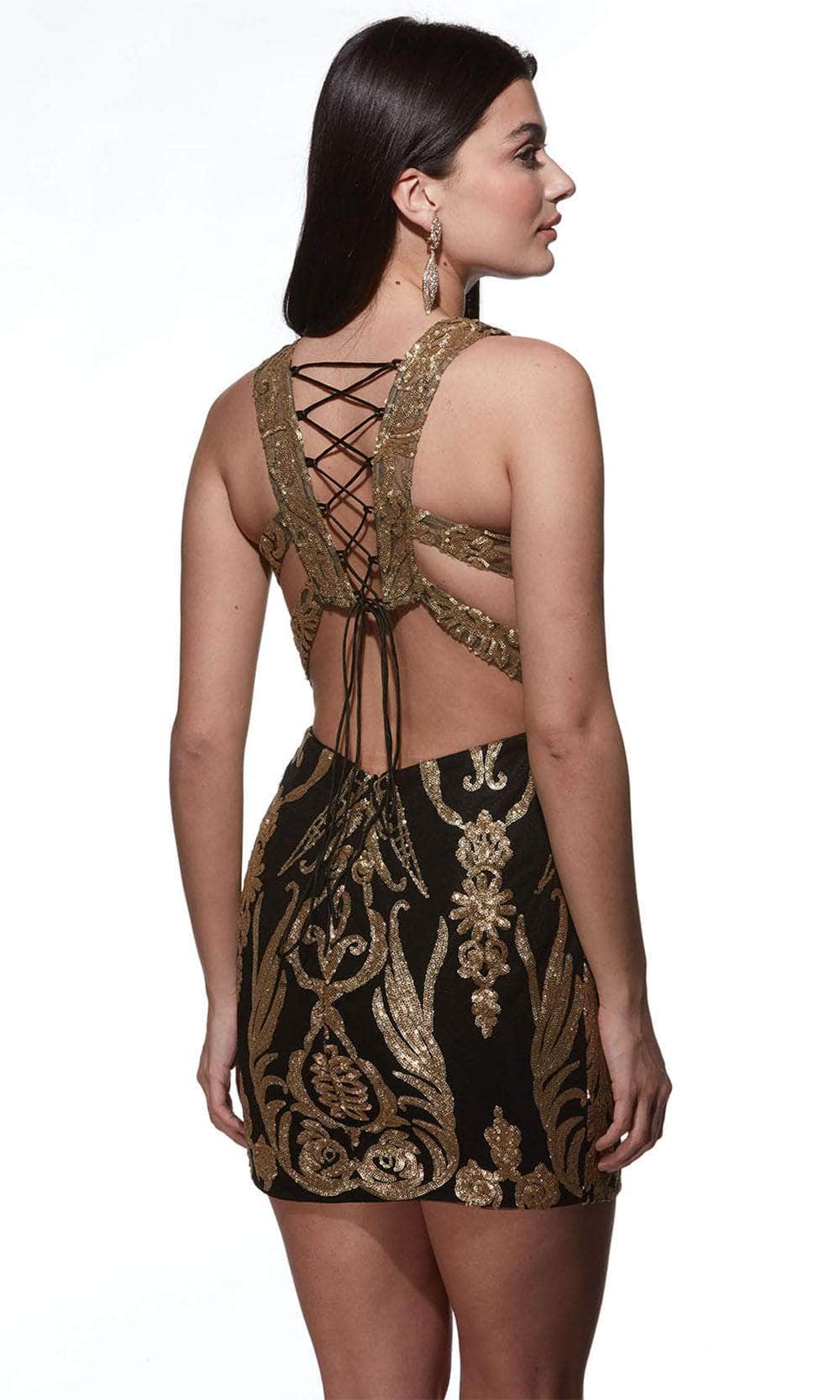 Alyce Paris 4894 - Patterned Sequin Cutout Back Cocktail Dress - view 5