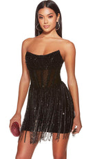 Alyce Paris 4941 - Strapless Fringe Embellished Cocktail Dress - detail view