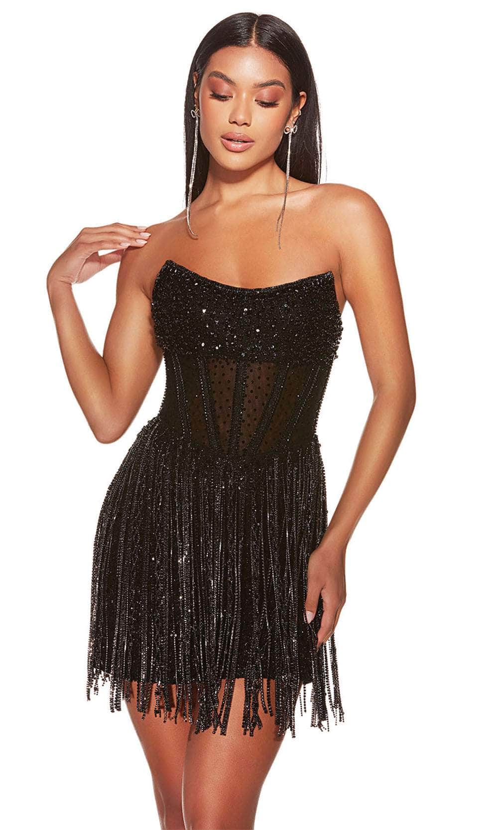 Alyce Paris 4941 - Strapless Fringe Embellished Cocktail Dress - view 4
