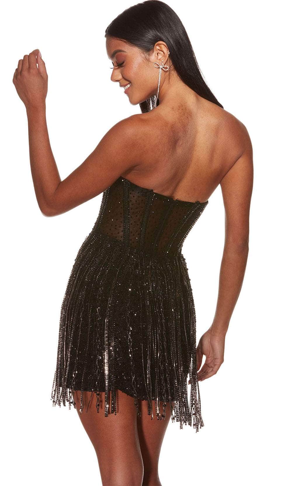 Alyce Paris 4941 - Strapless Fringe Embellished Cocktail Dress - back view