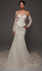 Alyce Paris 50008 - Peplum Detail Lace Mermaid Bridal Gown - Silhouette Dresses