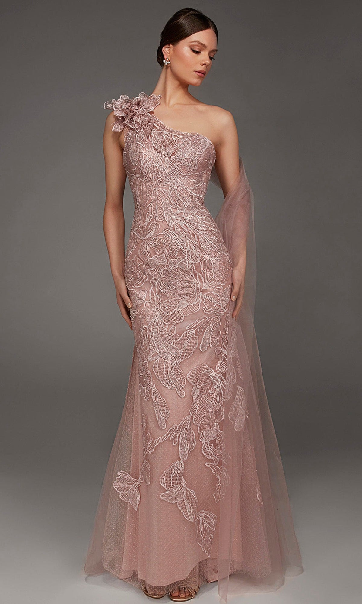 Alyce Paris 55000 - One Shoulder Embroidered Mermaid Gown