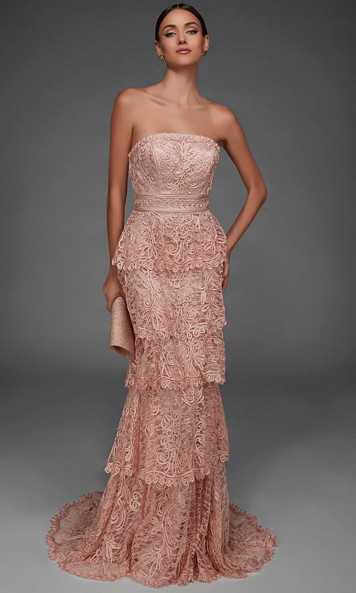 Alyce Paris 55002 - Tiered Skirt Straight Neckline Tulle Gown