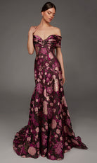 Alyce Paris 55005 - Folded Off Shoulder Floral Pattern Evening Gown