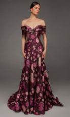 Alyce Paris 55005 - Folded Off Shoulder Floral Pattern Evening Gown